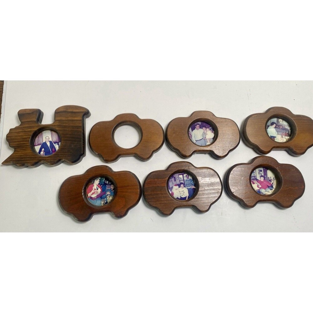 Vintage Train Photo Frame Handcrafted Wood Railroad Picture Frame 7 Pcs